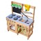 Blue-Natural Fir Wood Kids Mud Kitchen 4-Stove Outdoor Playset